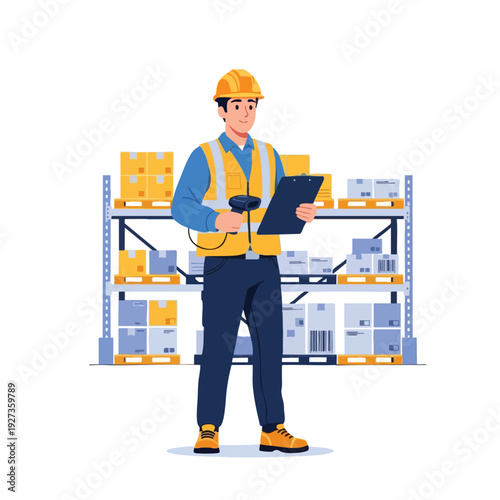 Industrial Worker Checking Inventory in Warehouse with Digital Tablet