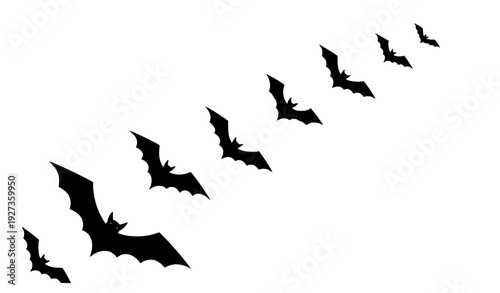 Minimal Flying Black Bat Silhouettes Halloween Vector Illustration Isolated on White Background