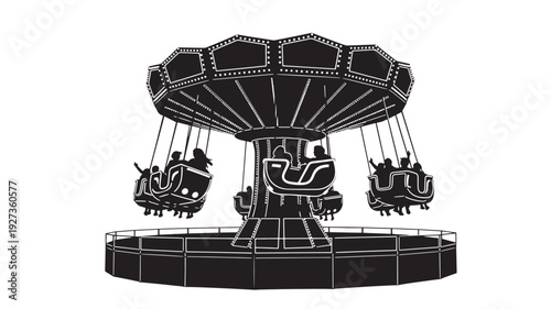 Amusement park swing ride in monochrome illustration with dramatic lighting on for travel advertising Transparent Background