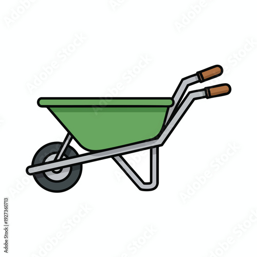 Green Wheelbarrow with Wooden Handles for Gardening and Construction Projects