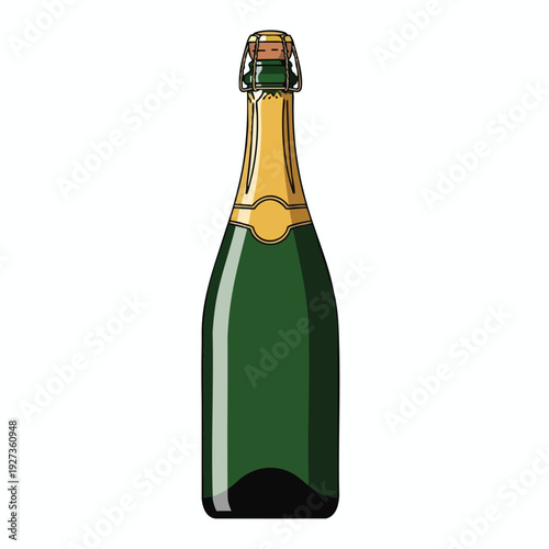 Celebratory Bottle of Sparkling Beverage with Gold Foil and Green Glass