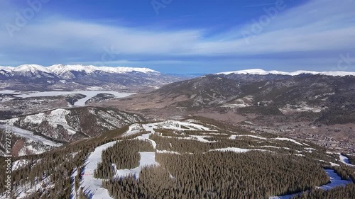 Drone shot over snowy Colorado mountains
