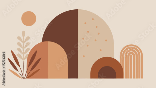 Neutral beige and clay-toned boho abstract design. Soft organic shapes create a cozy, modern aesthetic for wall prints and lifestyle branding.