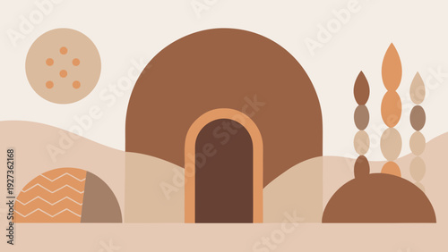 Neutral beige and clay-toned boho abstract design. Soft organic shapes create a cozy, modern aesthetic for wall prints and lifestyle branding.