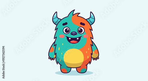 Cute cartoon monster character, funny, friendly, colorful, with horns and big eyes, isolated on white background