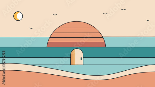 Subtle color blocking and calm horizon lines evoke serenity and balance. Ideal for peaceful home decor, spa branding, and minimalist art collections.