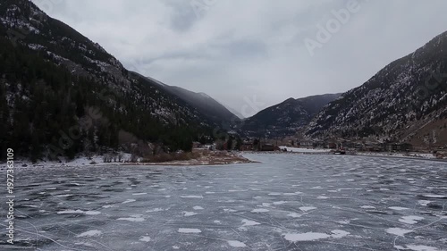 mountain frozen lake in winter