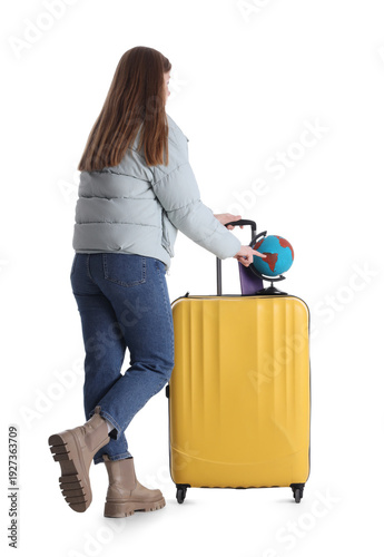Female tourist with globe a...