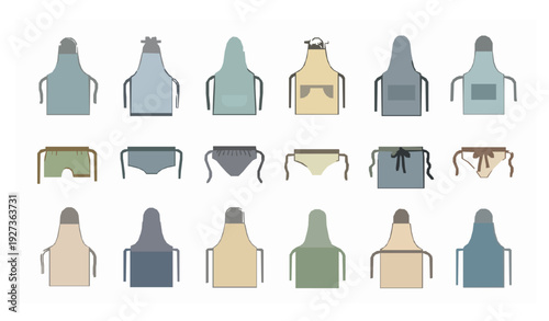 Minimalist Kitchen Apron Icon Set with Pocket