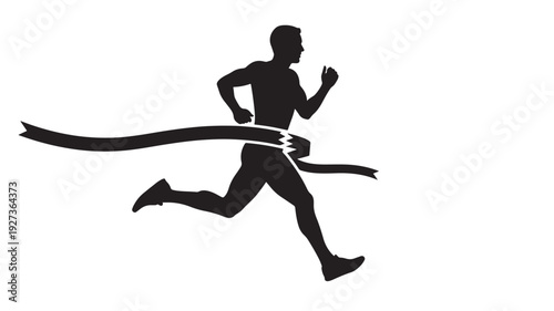 Silhouette of Runner Breaking Ribbon in Dynamic Motion with Dramatic Lighting on for Sports Illustration Transparent Background