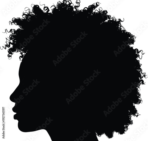 Black woman profile silhouette with afro hairstyle, side view portrait vector illustration isolated on white background design