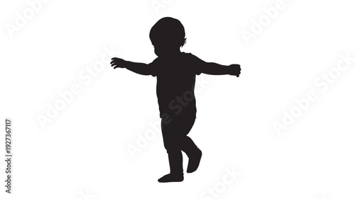 Silhouette of a toddler dancing in dynamic pose with outstretched arms in black and minimalist style for advertising Transparent Background