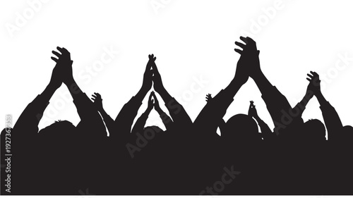 Crowd Silhouette with Raised Hands in Concert Style with Dramatic Lighting on for Music Event Transparent Background