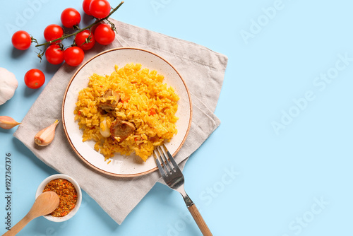 Homemade yellow rice with m...
