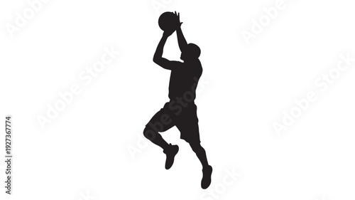 Male Basketball Player Silhouette in Dynamic Pose with Dramatic Lighting on for Sports Advertising Transparent Background