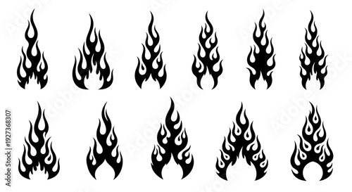 Set of Black Tribal Flame Tattoos and Graphics - Fire Elements