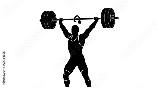Weightlifter lifting barbell in silhouette with dramatic pose in black and for fitness inspiration Transparent Background