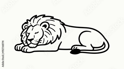 Black and white illustration of a lion lying down.