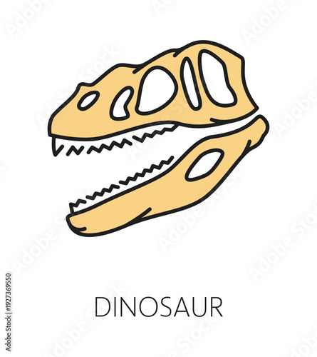 Museum and art gallery exhibition color line icon of dinosaur, vector pictogram. Archeology museum and paleontology gallery exhibition outline icon of Jurassic dinosaur or prehistoric lizard skull