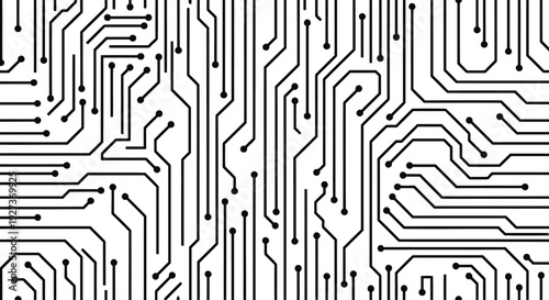 Seamless Circuit Trace Pattern, Monoline Tech PCB Paths with Dots 