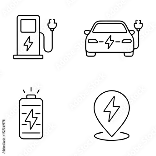 Electric car line icon set vector 
Vector set of icons on a white background