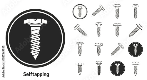 Self-Tapping Screw Icon and Illustrations - Industrial Fastener Collection