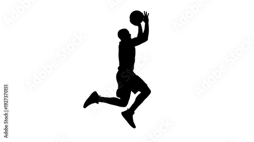 Male Basketball Player in Action Silhouette with Dramatic Pose in High Contrast Black on for Sports Advertising Transparent Background