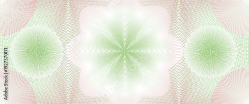 Green and brown guilloche watermark security pattern, checkbook cheque background, grid texture for voucher and money banknotes. Guilloche waves creating star shaped rosettes and mesh texture