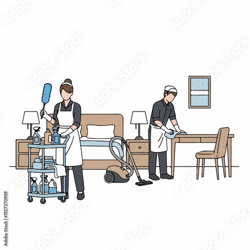 illustration of Housekeeping staff cleaning room