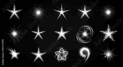 Sparkling Starbursts and Glittering Stars Collection on Black Background