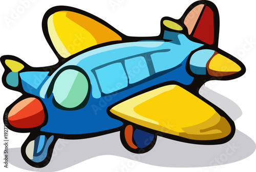 Blue Cartoon Airplane Flying.