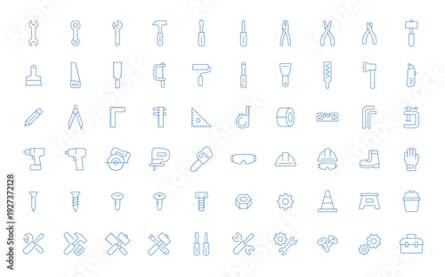 工具・DIYラインアイコンセット青 50種類 ベクター素材