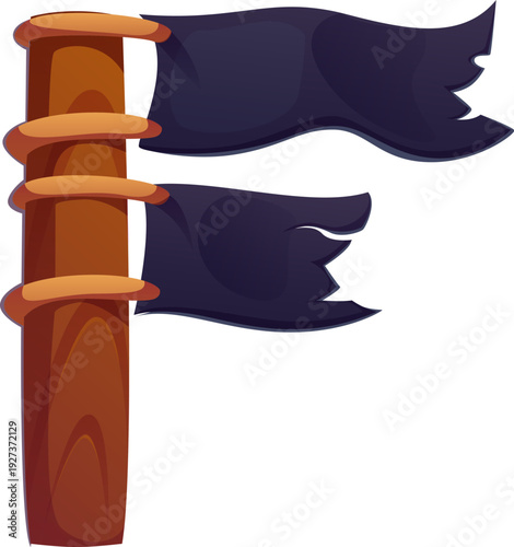 Cartoon pirate font with Caribbean corsairs typeface vector letter F. English piracy alphabet type designed as pirate ship mast with black flags flying. Cartoon pirate typography element for games