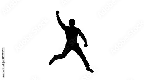Silhouetted man jumping in dynamic motion with energetic pose in dramatic black and for fitness advertising Transparent Background