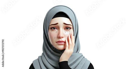 Woman in Hijab Crying