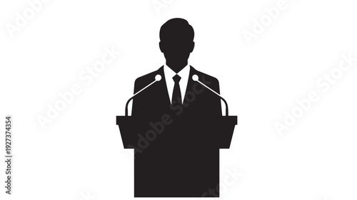 Silhouette of man speaking at podium in formal attire with dramatic lighting on for public speaking Transparent Background