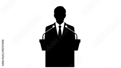 Silhouette of man speaking at podium in dramatic black and minimalist style with high contrast lighting for public speaking Transparent Background