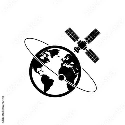 satellite orbiting earth icon vector isolated on white background