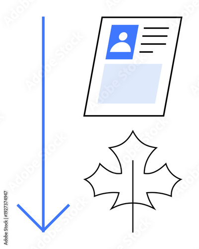 Identity verification concept. Identity verification ed by a profile document, arrow, and maple leaf. Identity verification for citizenship applications, travel, government use, digital services