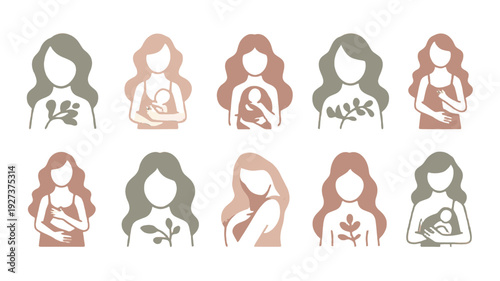 A collection of illustrated women embracing the essence of motherhood.