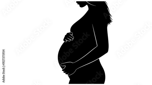 Pregnant Woman Silhouette in Serene Profile with Soft Outline on Black for Maternity Transparent Background