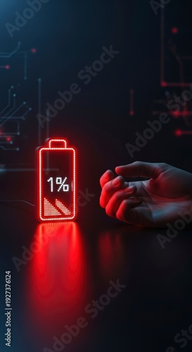 Low Battery Warning on Dark Surface.