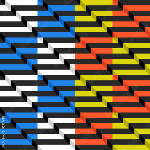 ストライプラインで組まれた段差デザインの壁紙素材 4色タイルのパターン背景