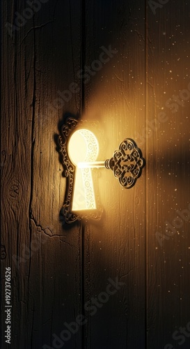 Vintage Keyhole Light on Wooden Door.