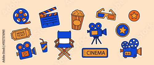Lights, Camera, Action!: A collection of vibrant icons, including film reels, clapperboards, and popcorn, dance against a warm, inviting backdrop, encapsulating the essence of the cinematic world. 
