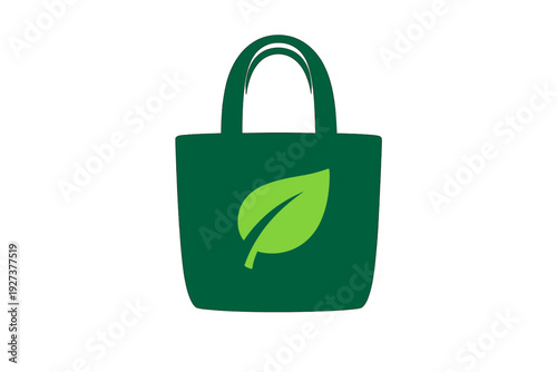 Green reusable shopping bag with leaf symbol representing eco friendly lifestyle and sustainable environment protection