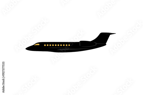 Sleek black private jet airplane isolated on white background for luxury travel and business aviation concepts