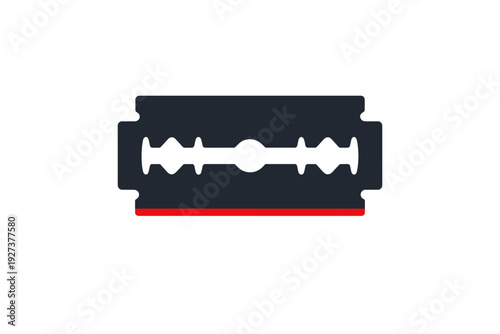 Flat razor blade icon with red edge detail isolated on white background for grooming and barber shop concepts