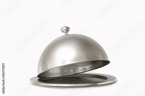 Silver tray with open cloch...