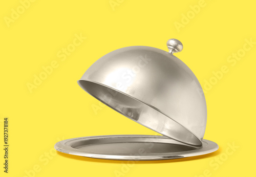 Silver tray with open cloch...